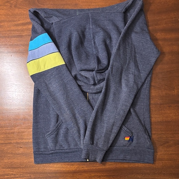 Aviator Nation Dark Blue Hoodie with Multicolor Stripes - Picture 4 of 4